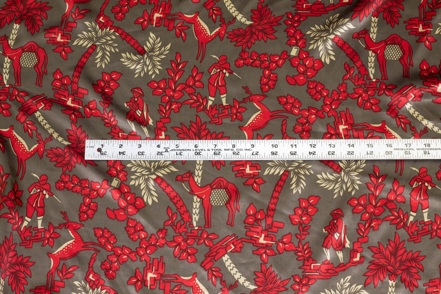 Red and Gray Floral and Animal Print Silk Charmeuse - Prime Fabrics