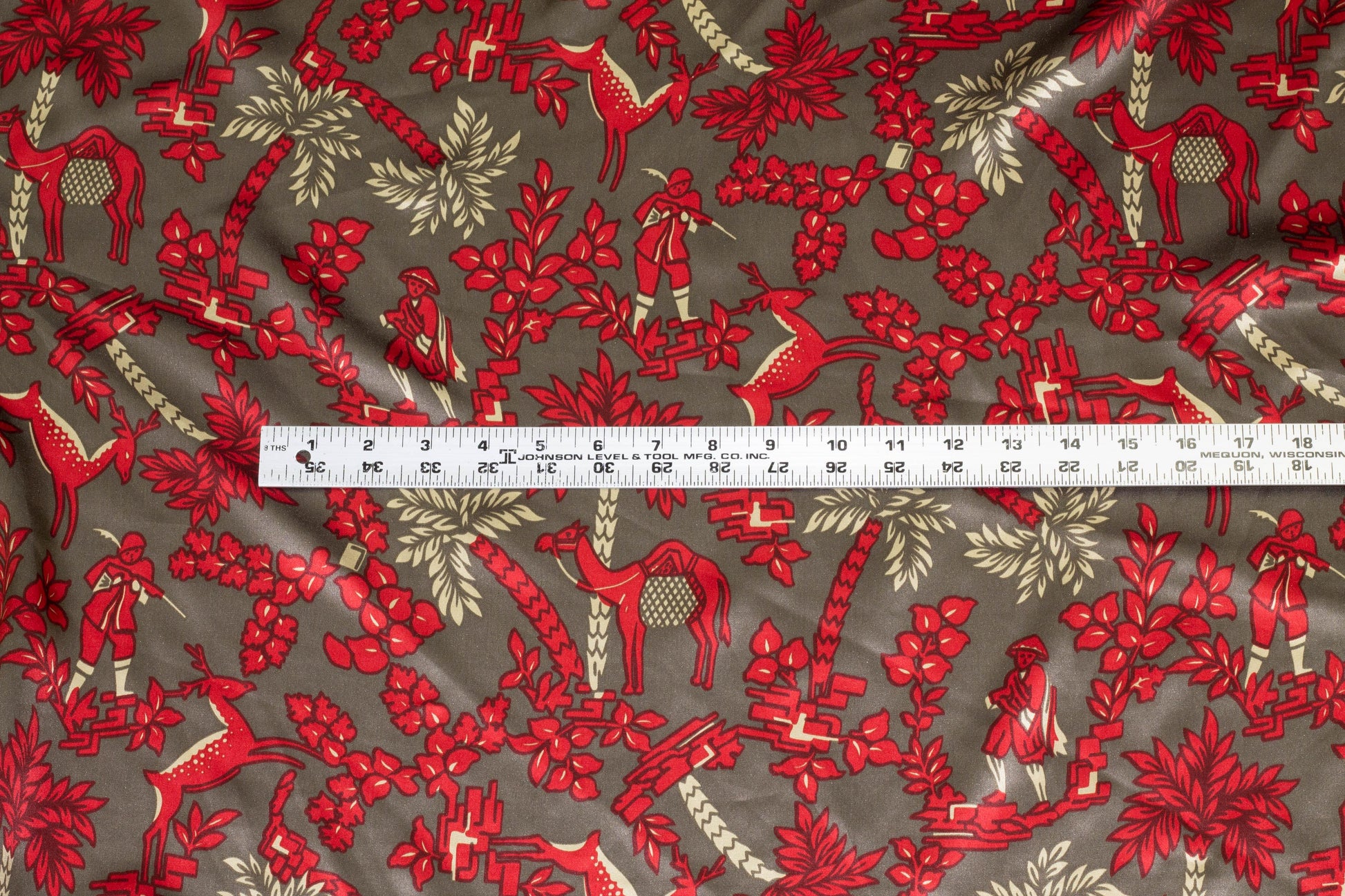 Red and Gray Floral and Animal Print Silk Charmeuse - Prime Fabrics