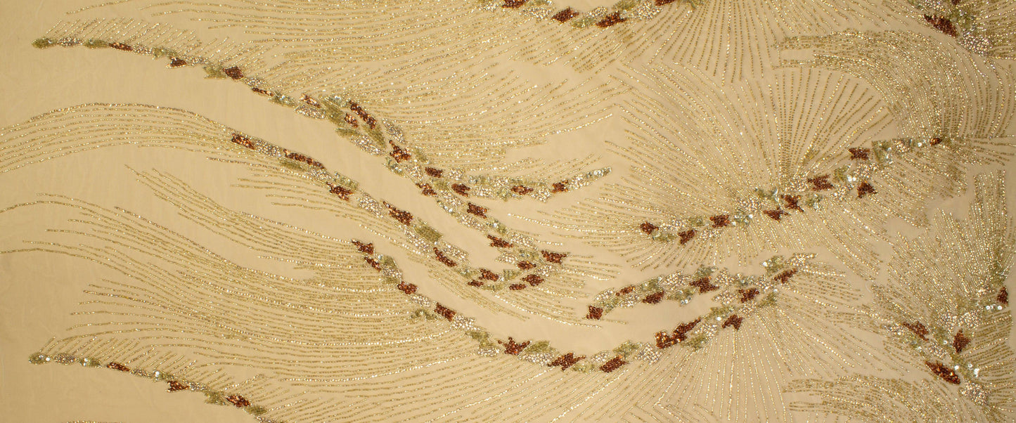 Hand Beaded and Sequined Mesh - Gold - Prime Fabrics