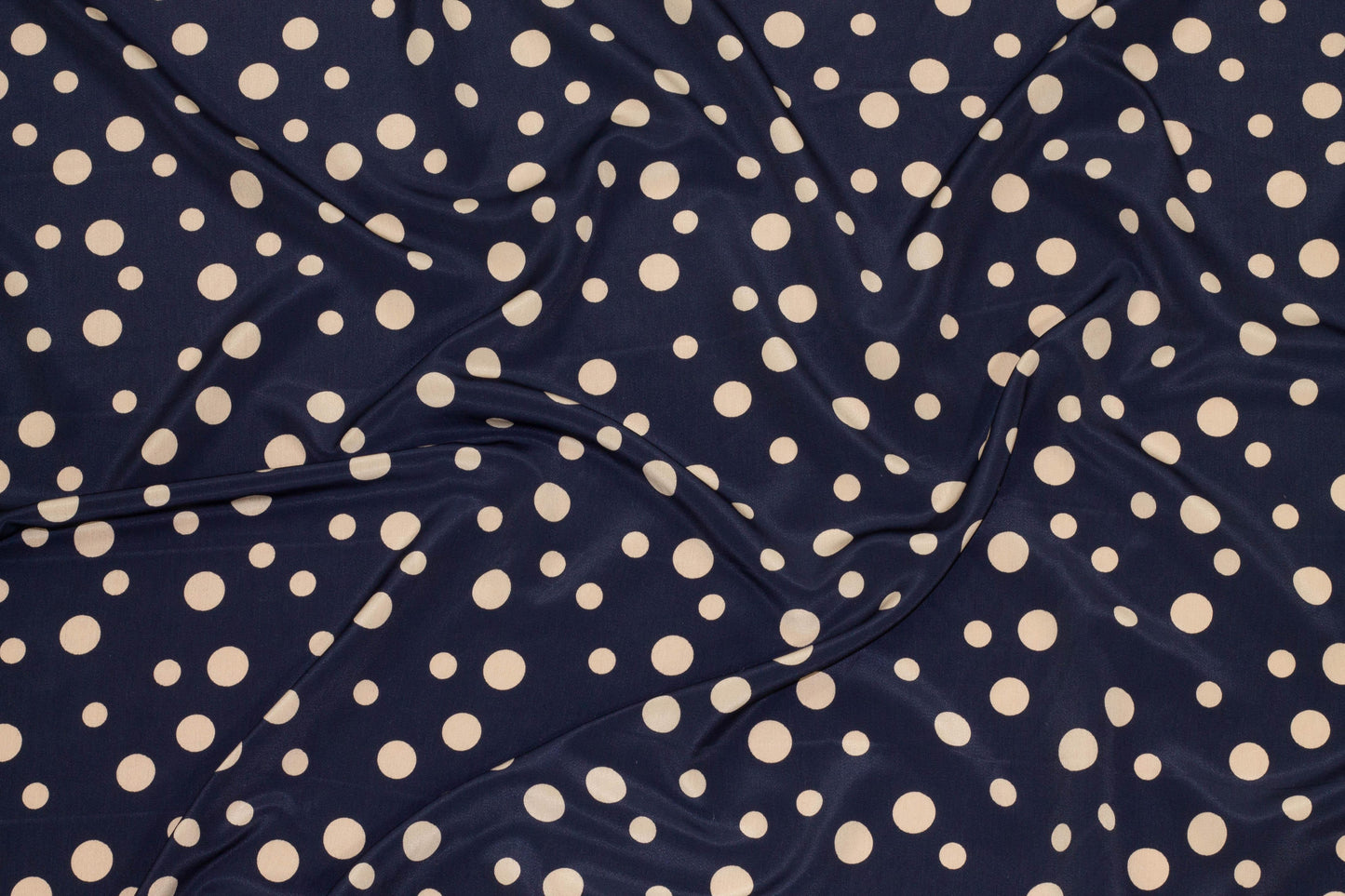 Navy Blue and Taupe Polka Dot Crepe De Chine Silk - Prime Fabrics