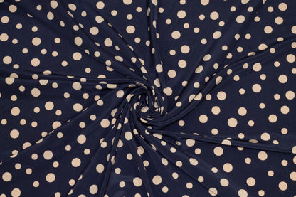Navy Blue and Taupe Polka Dot Crepe De Chine Silk - Prime Fabrics