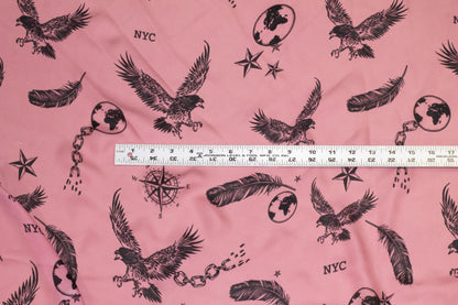 Pink and Black Hawk Print Crepe De Chine Silk - Prime Fabrics
