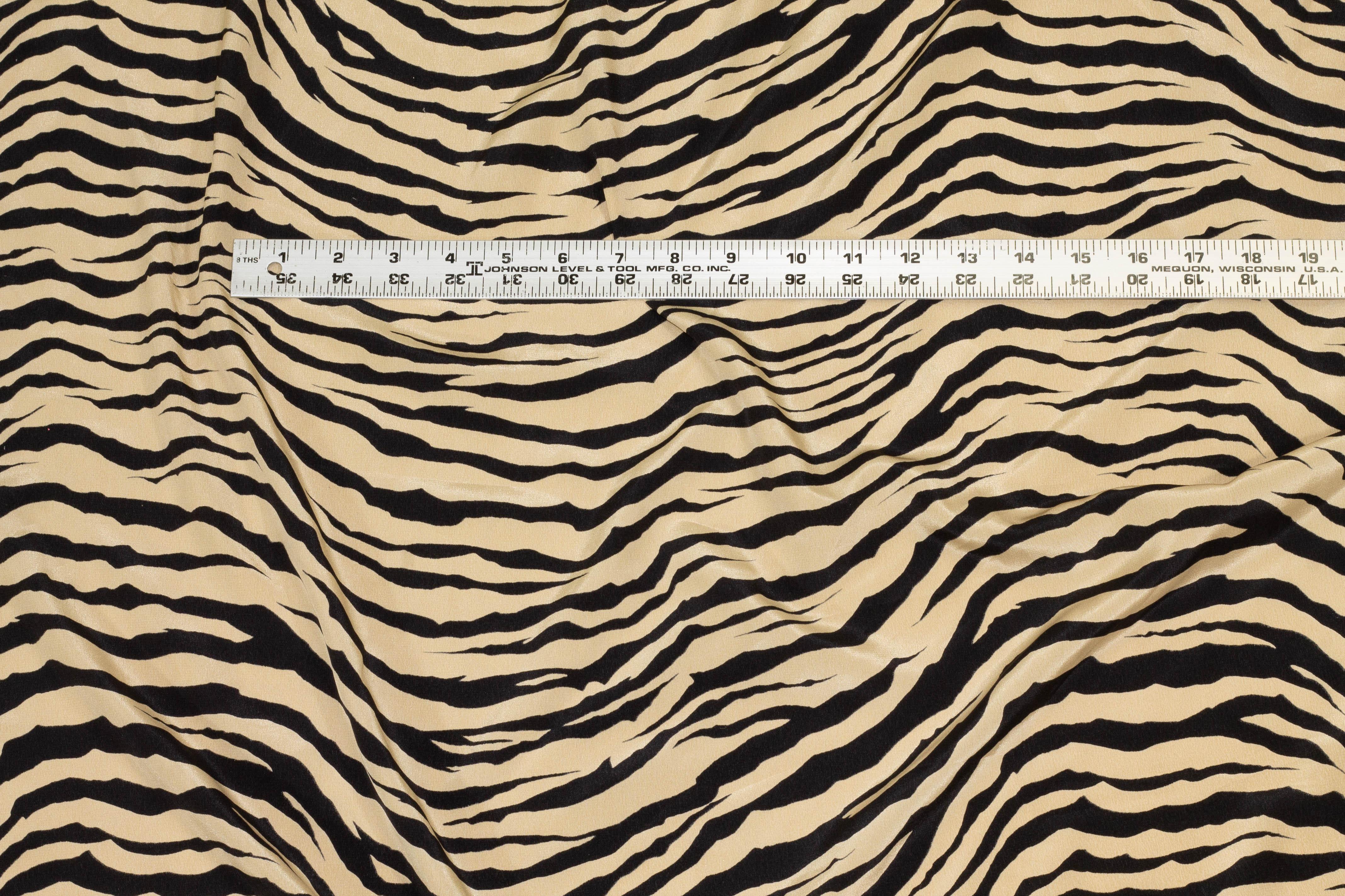 Champagne Gold and Black Zebra Print Crepe De Chine Silk - Prime Fabrics