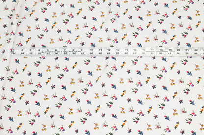White and Multicolor Floral Crepe De Chine Silk - Prime Fabrics