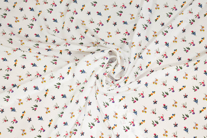 White and Multicolor Floral Crepe De Chine Silk - Prime Fabrics