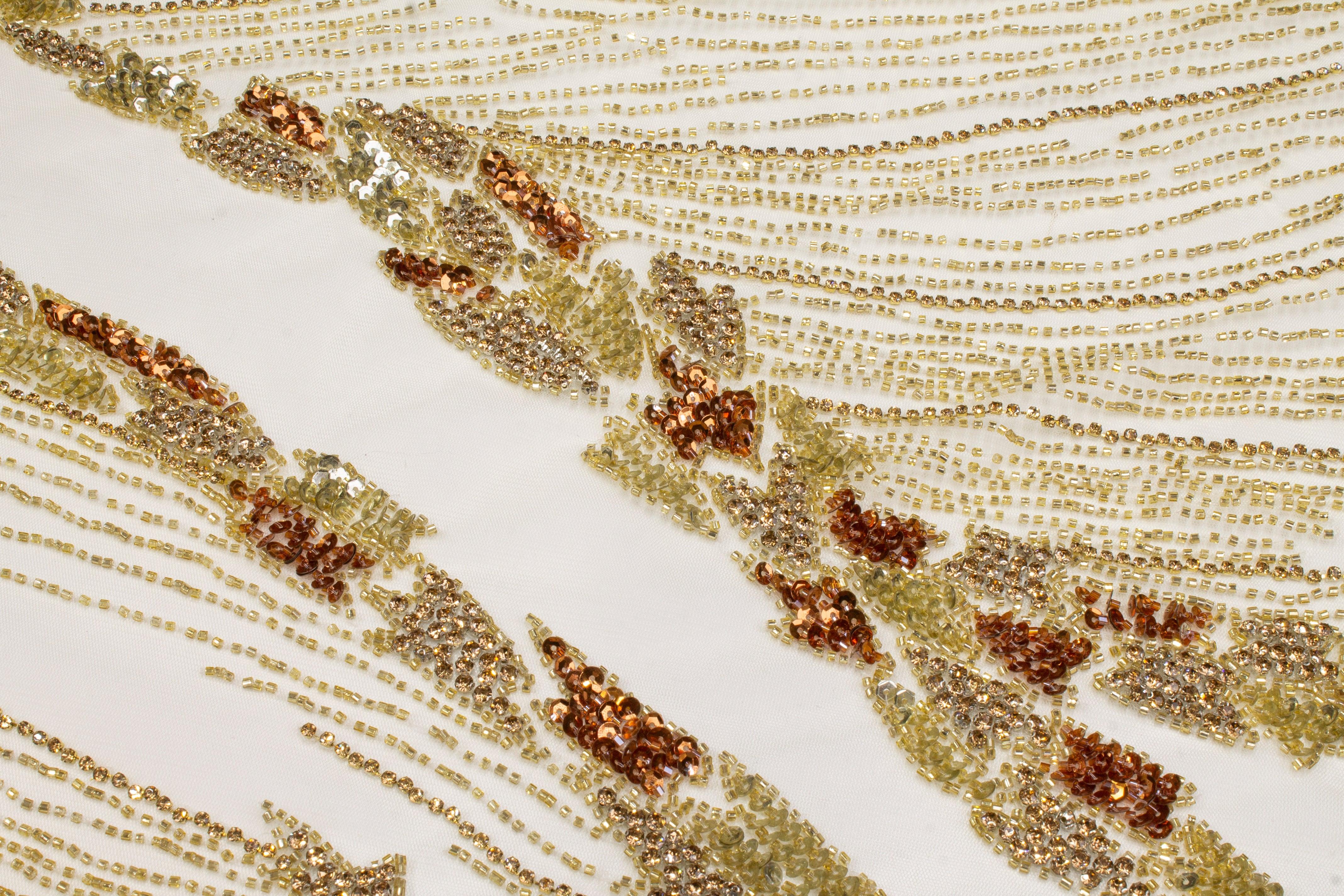 Hand Beaded and Sequined Mesh - Gold - Prime Fabrics