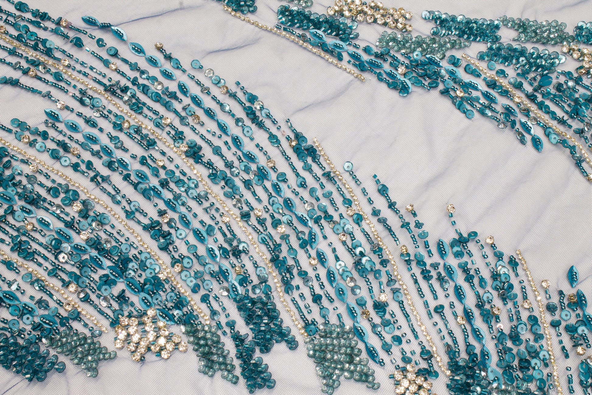 Hand Beaded and Sequined Mesh - Turquoise - Prime Fabrics