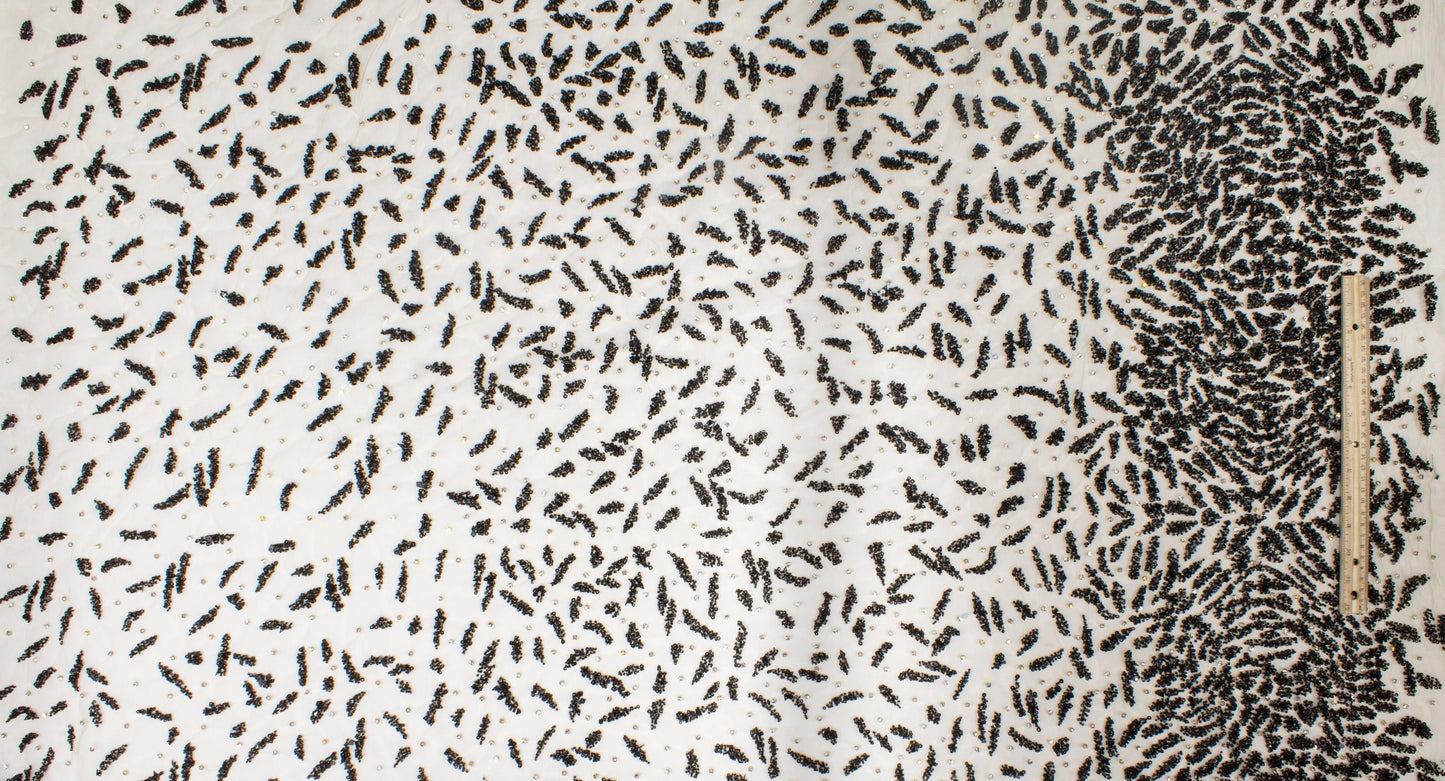 Hand Beaded and Sequined Mesh - Black and Beige - Prime Fabrics