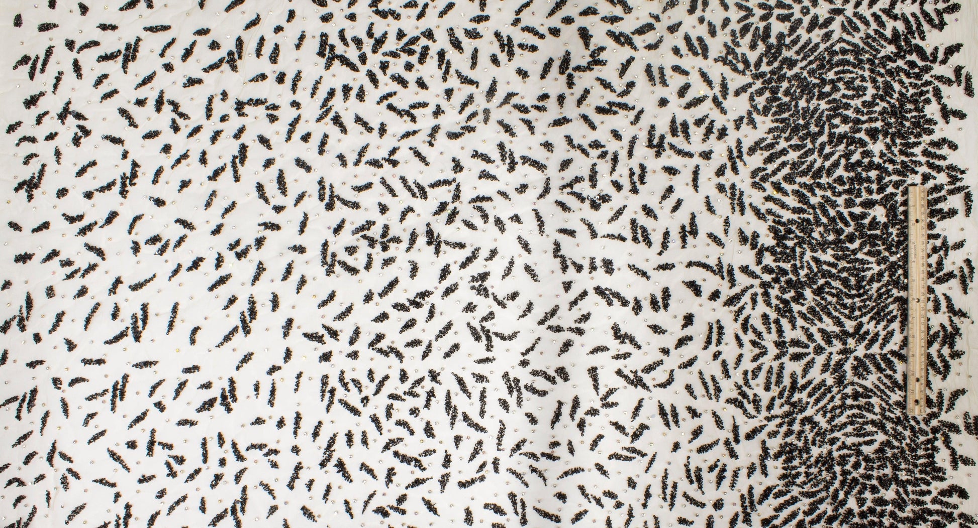 Hand Beaded and Sequined Mesh - Black and Beige - Prime Fabrics