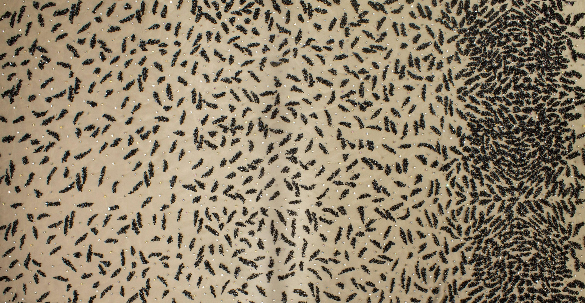 Hand Beaded and Sequined Mesh - Black and Beige - Prime Fabrics
