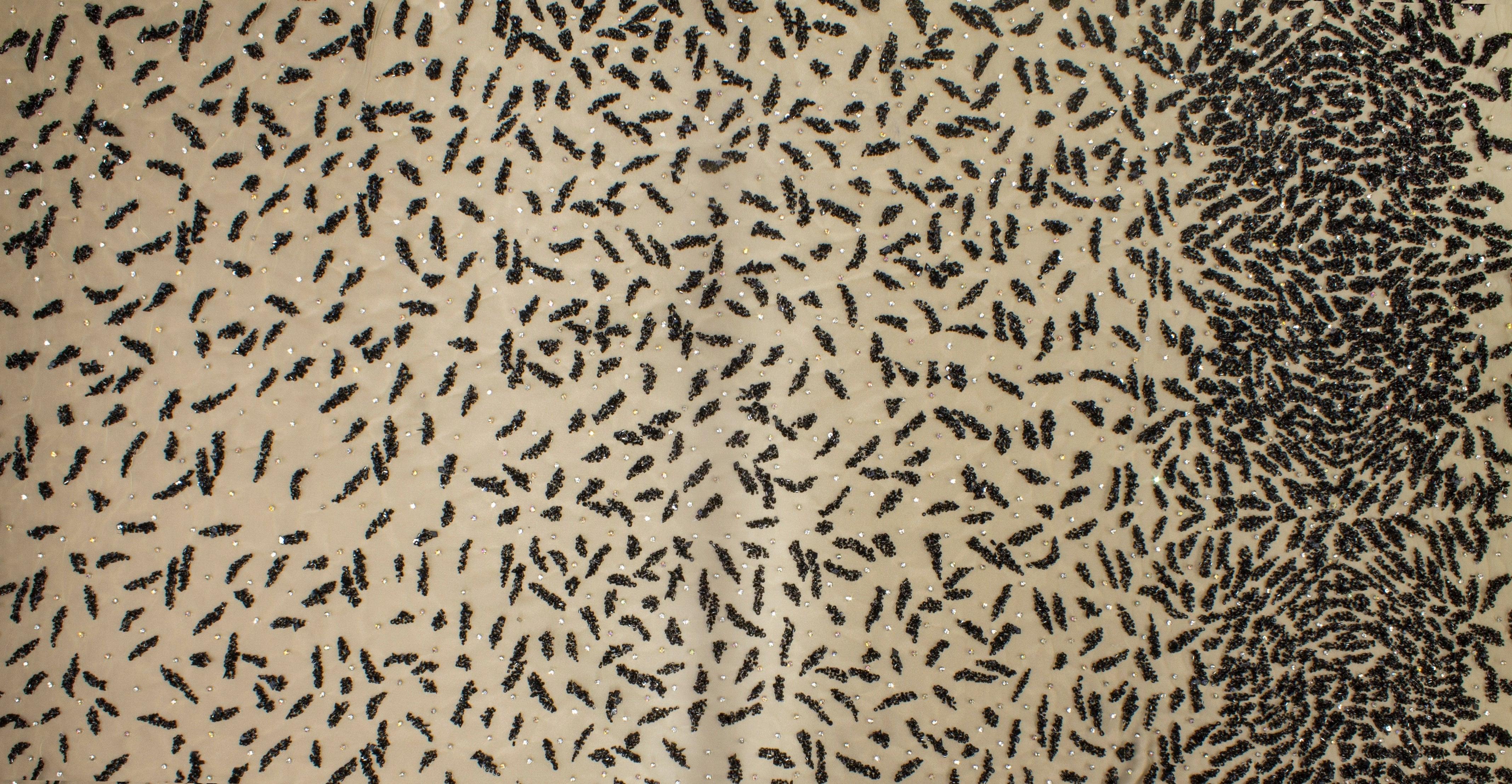Hand Beaded and Sequined Mesh - Black and Beige - Prime Fabrics