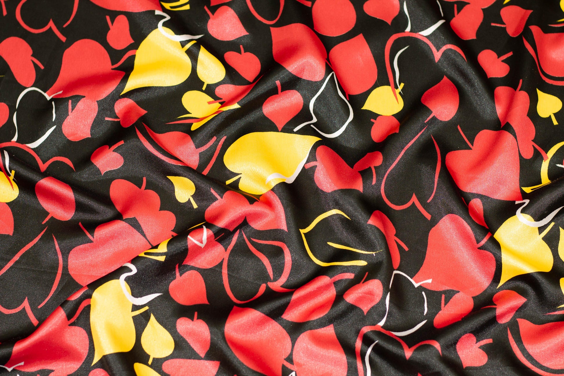 Red and Yellow Heart Design Silk Charmeuse - Prime Fabrics