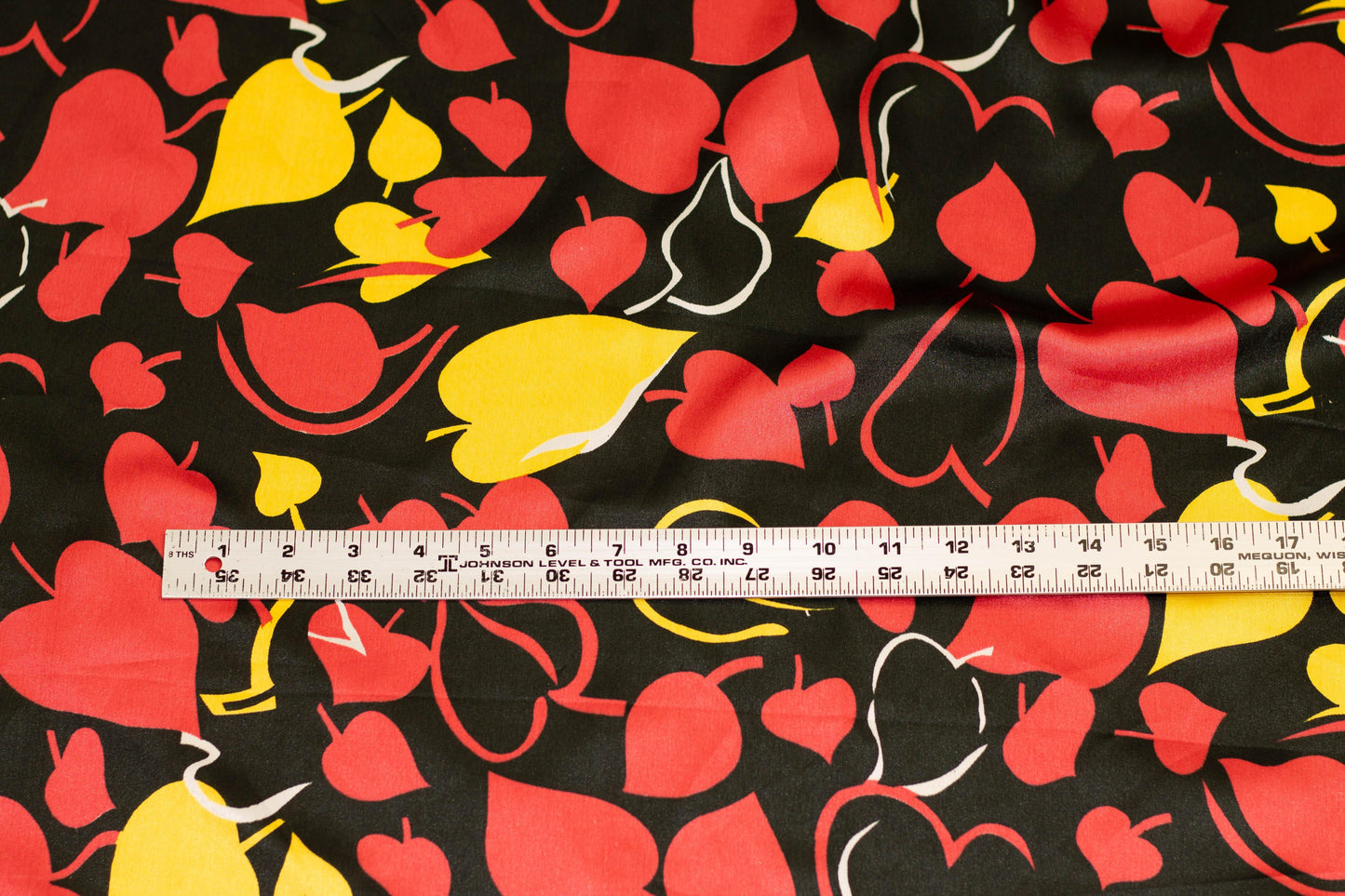 Red and Yellow Heart Design Silk Charmeuse - Prime Fabrics
