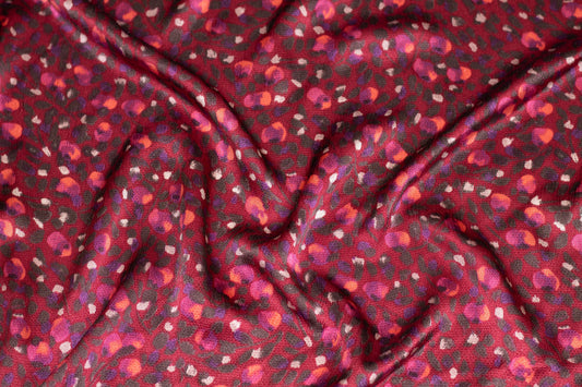 Burgundy Abstract Hammered Silk Charmeuse - Prime Fabrics