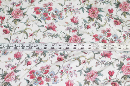 Floral Silk Charmeuse - Red, Green, Blue, White - Prime Fabrics