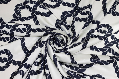 White and Black Rope Design Silk Twill - Prime Fabrics