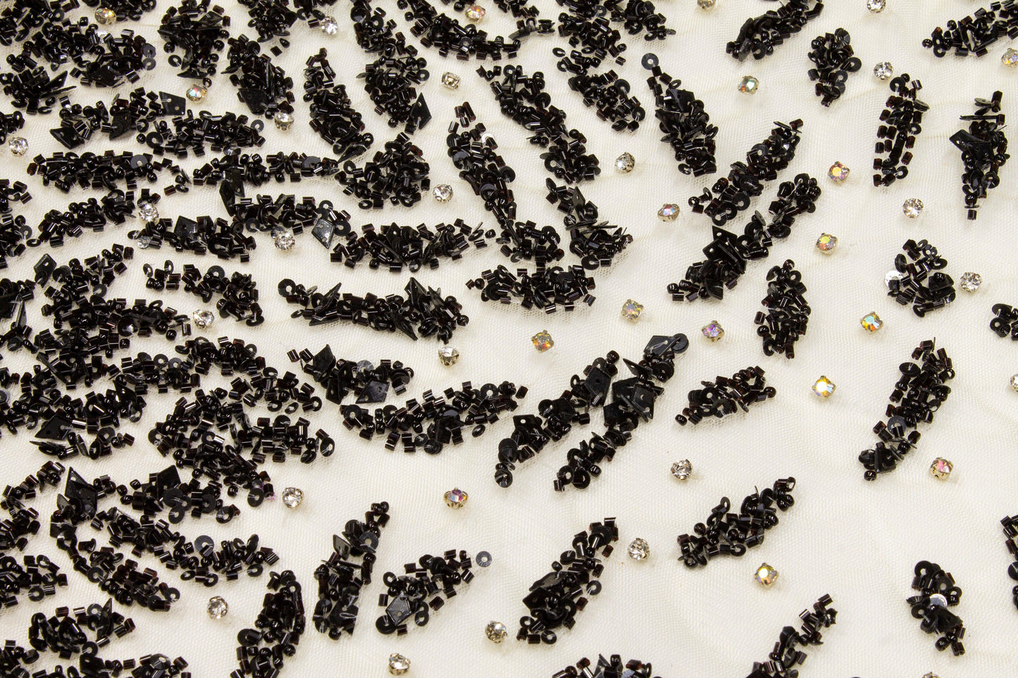 Hand Beaded and Sequined Mesh - Black and Beige - Prime Fabrics