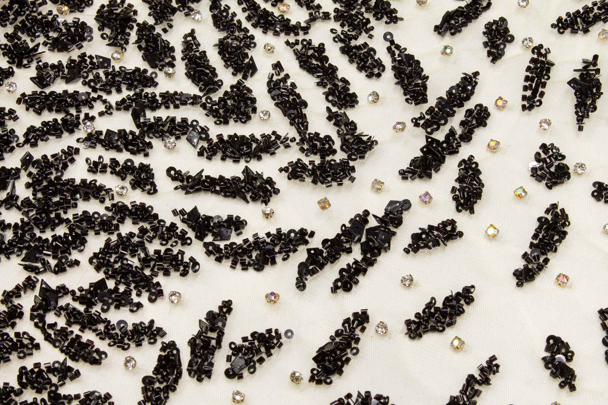 Hand Beaded and Sequined Mesh - Black and Beige - Prime Fabrics