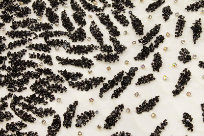 Hand Beaded and Sequined Mesh - Black and Beige - Prime Fabrics