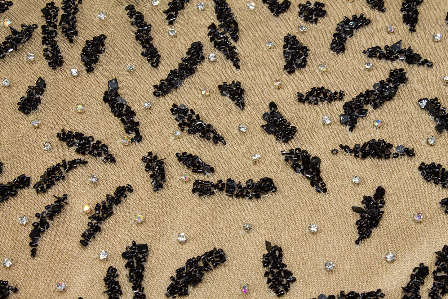 Hand Beaded and Sequined Mesh - Black and Beige - Prime Fabrics
