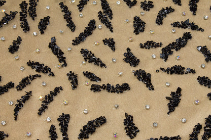 Hand Beaded and Sequined Mesh - Black and Beige - Prime Fabrics