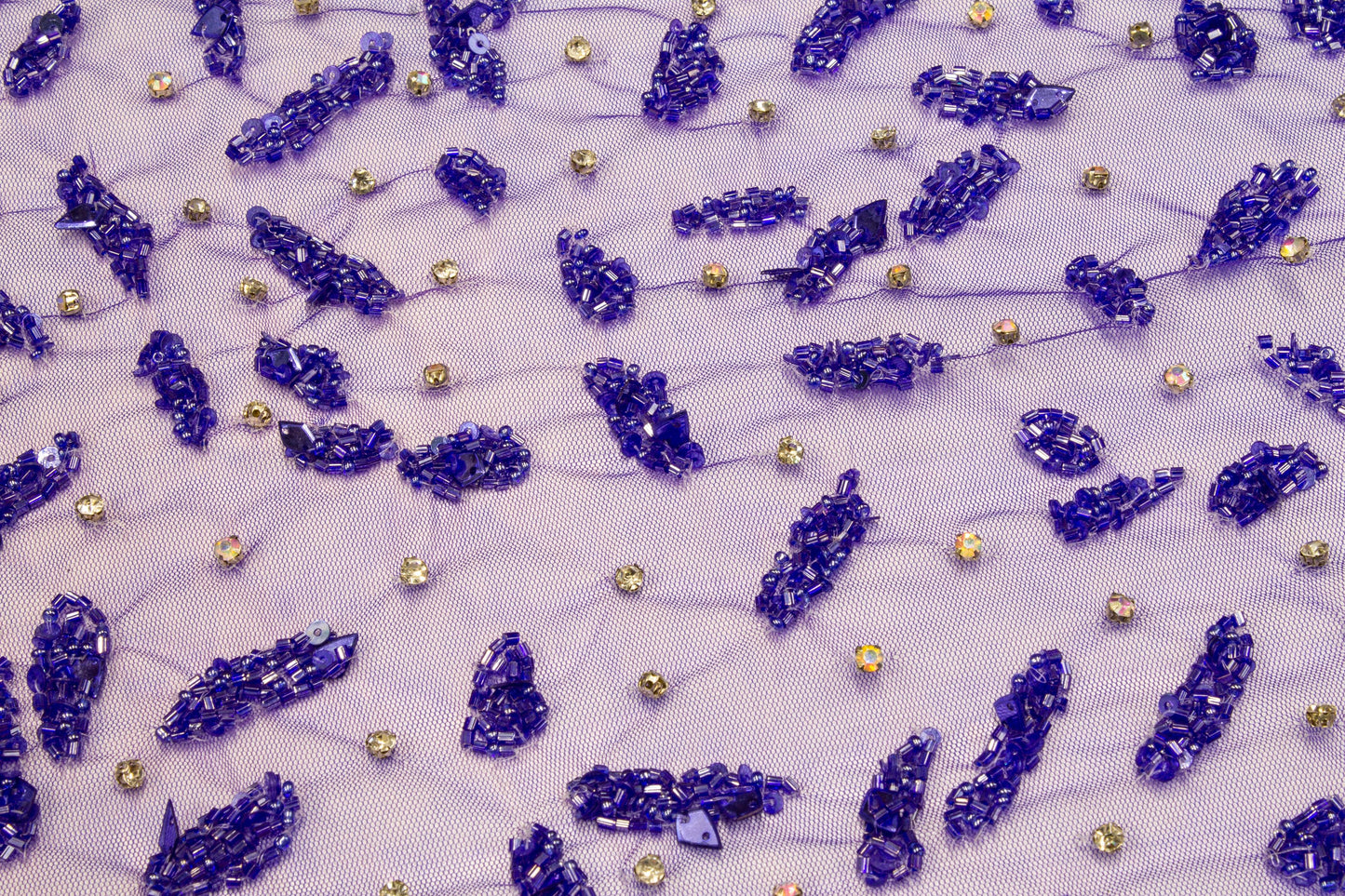 Hand Beaded and Sequined Mesh - Royal Blue - Prime Fabrics
