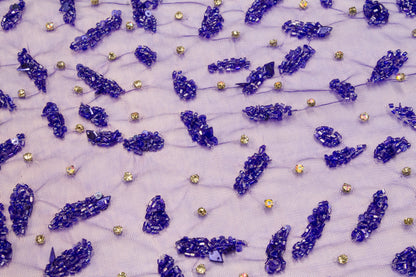 Hand Beaded and Sequined Mesh - Royal Blue - Prime Fabrics