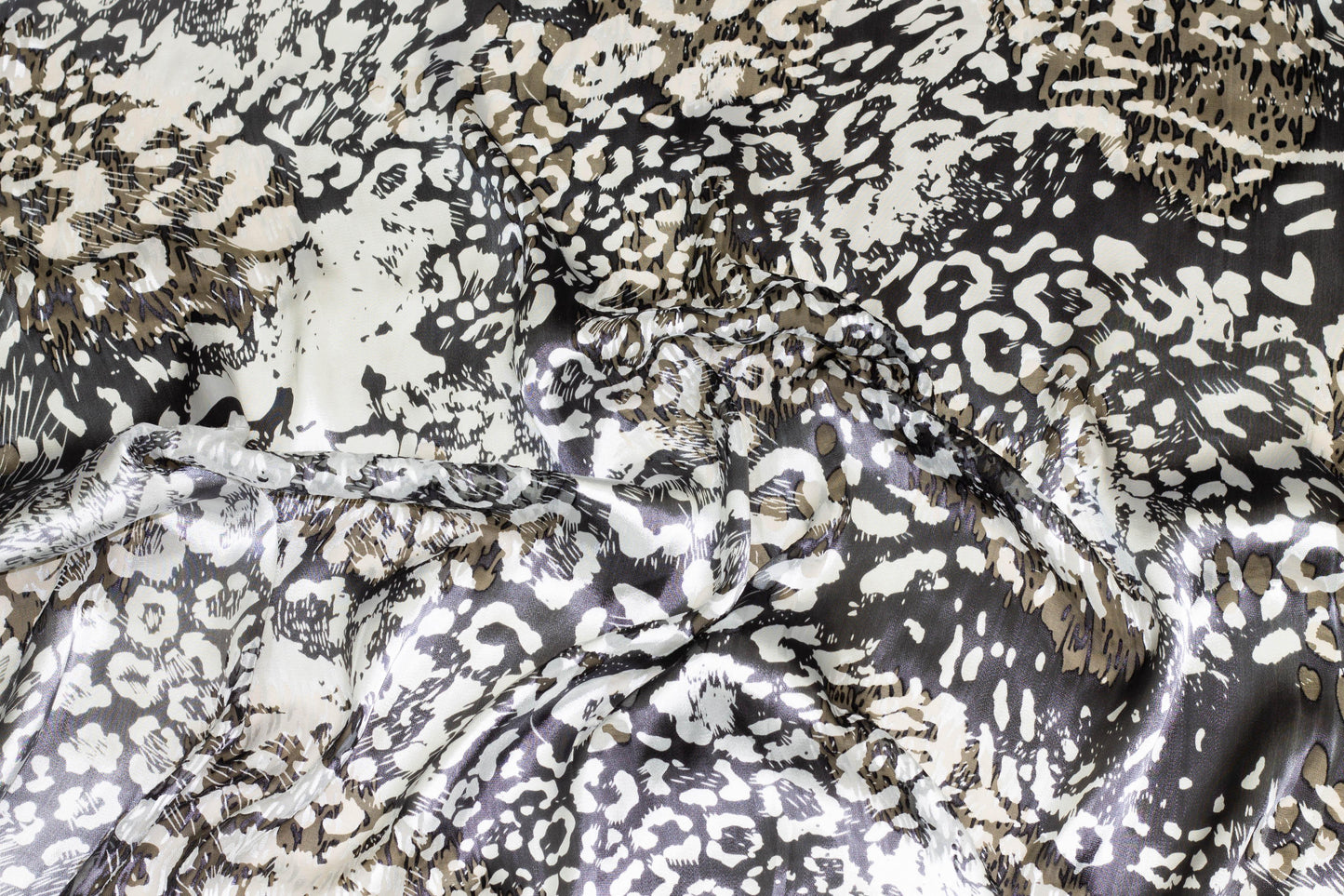 Charcoal and White See-Through Burnout Silk - Prime Fabrics