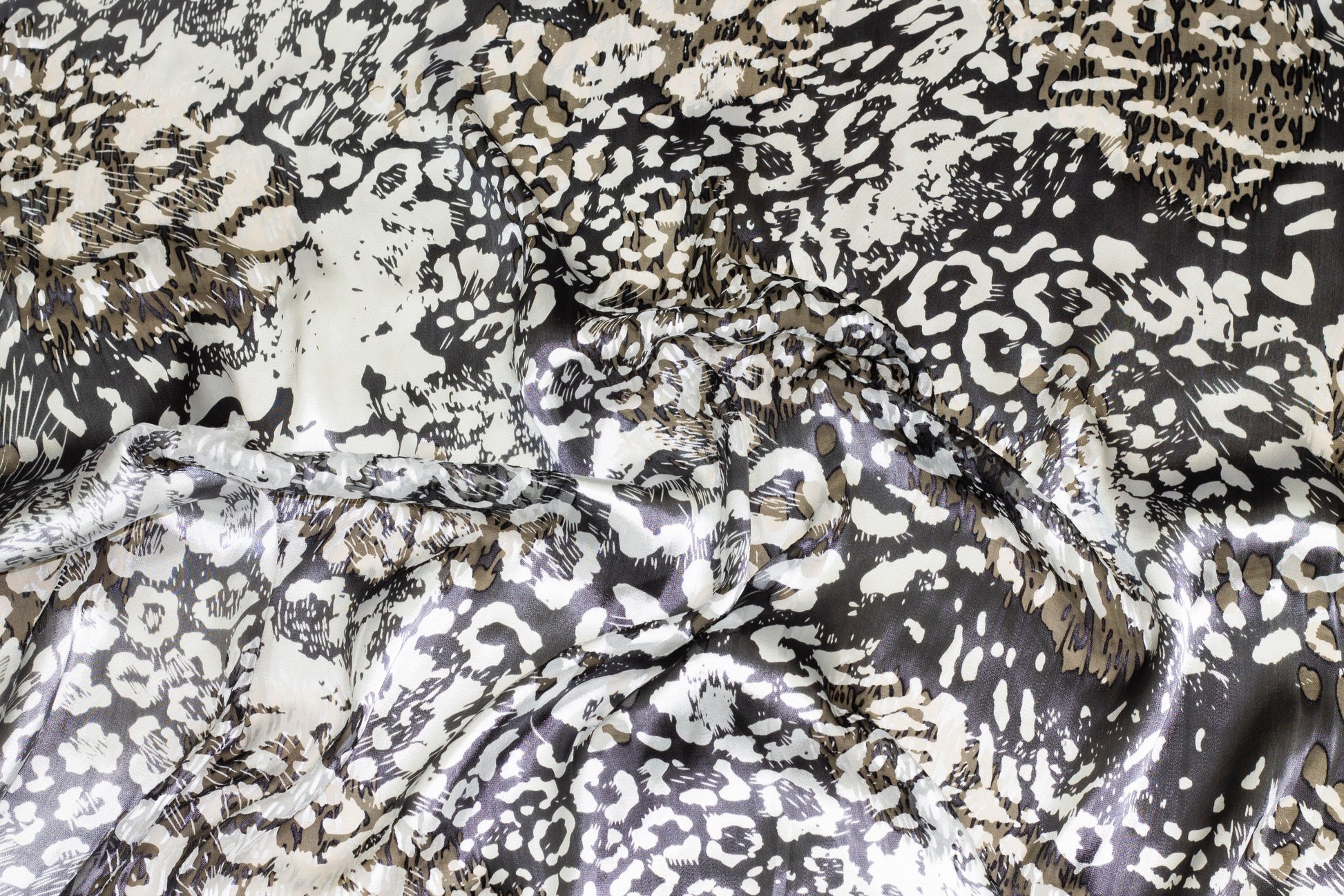 Charcoal and White See-Through Burnout Silk - Prime Fabrics