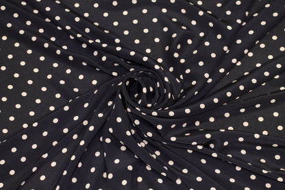 Black and Beige Polka Dot Crepe De Chine Silk - Prime Fabrics