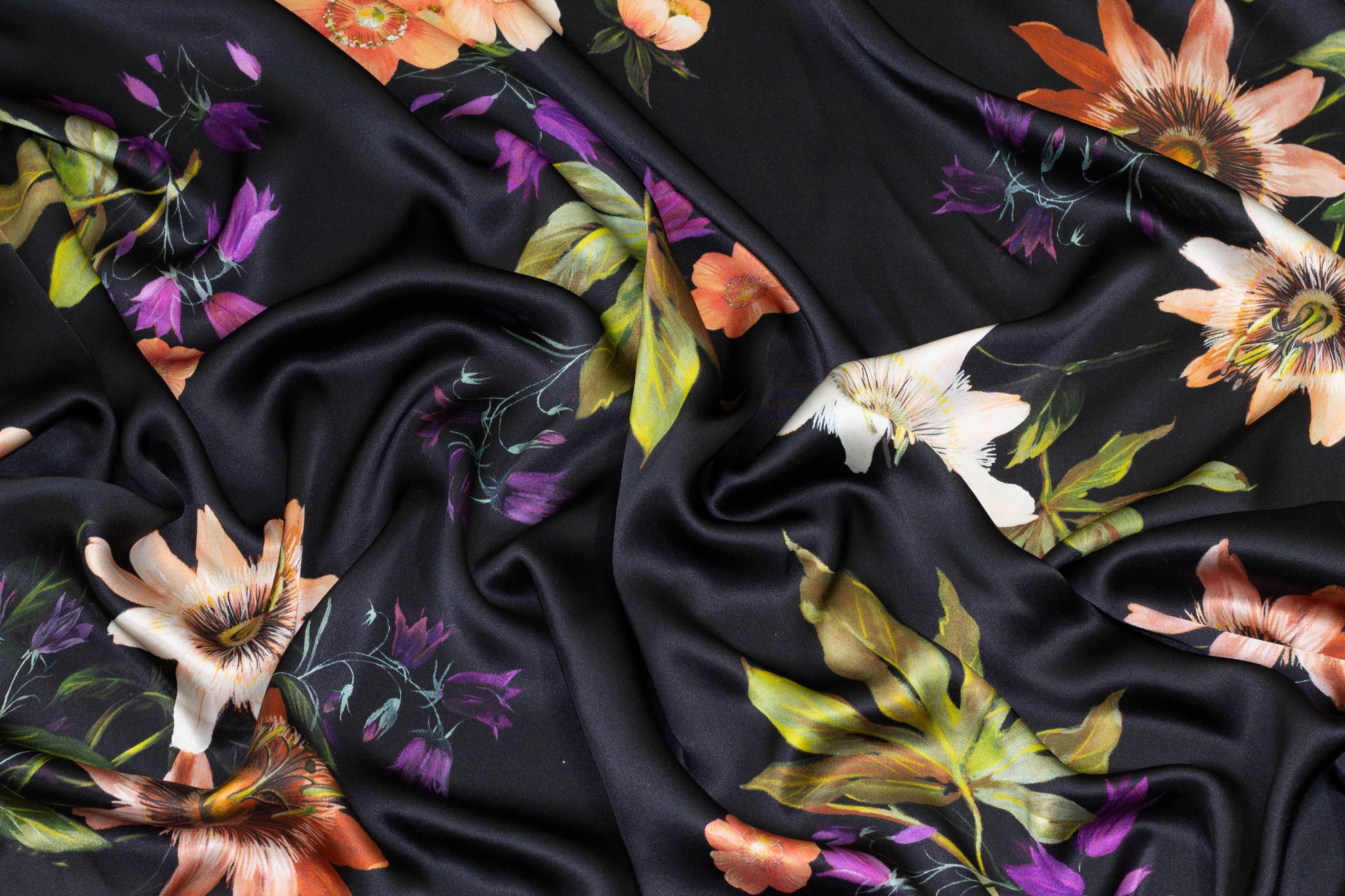 Multicolor Floral Silk Charmeuse - Prime Fabrics
