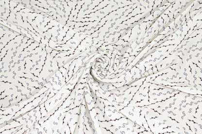 White, Blue and Brown Silk Crepe De Chine - Prime Fabrics
