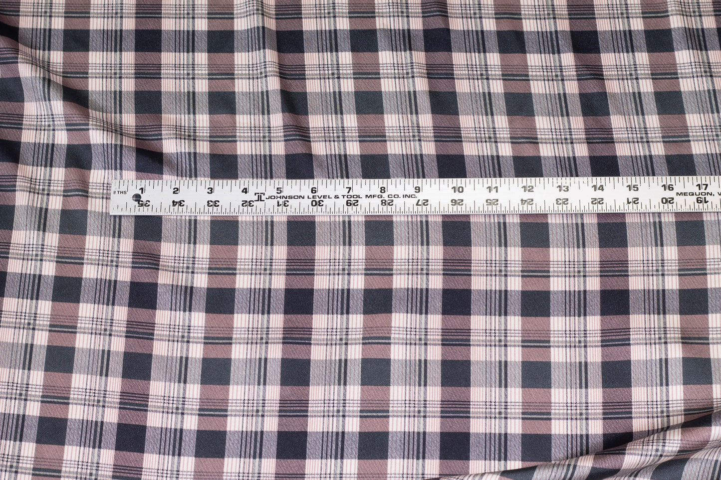 Blush and Gray Plaid Polyester Charmeuse - Prime Fabrics