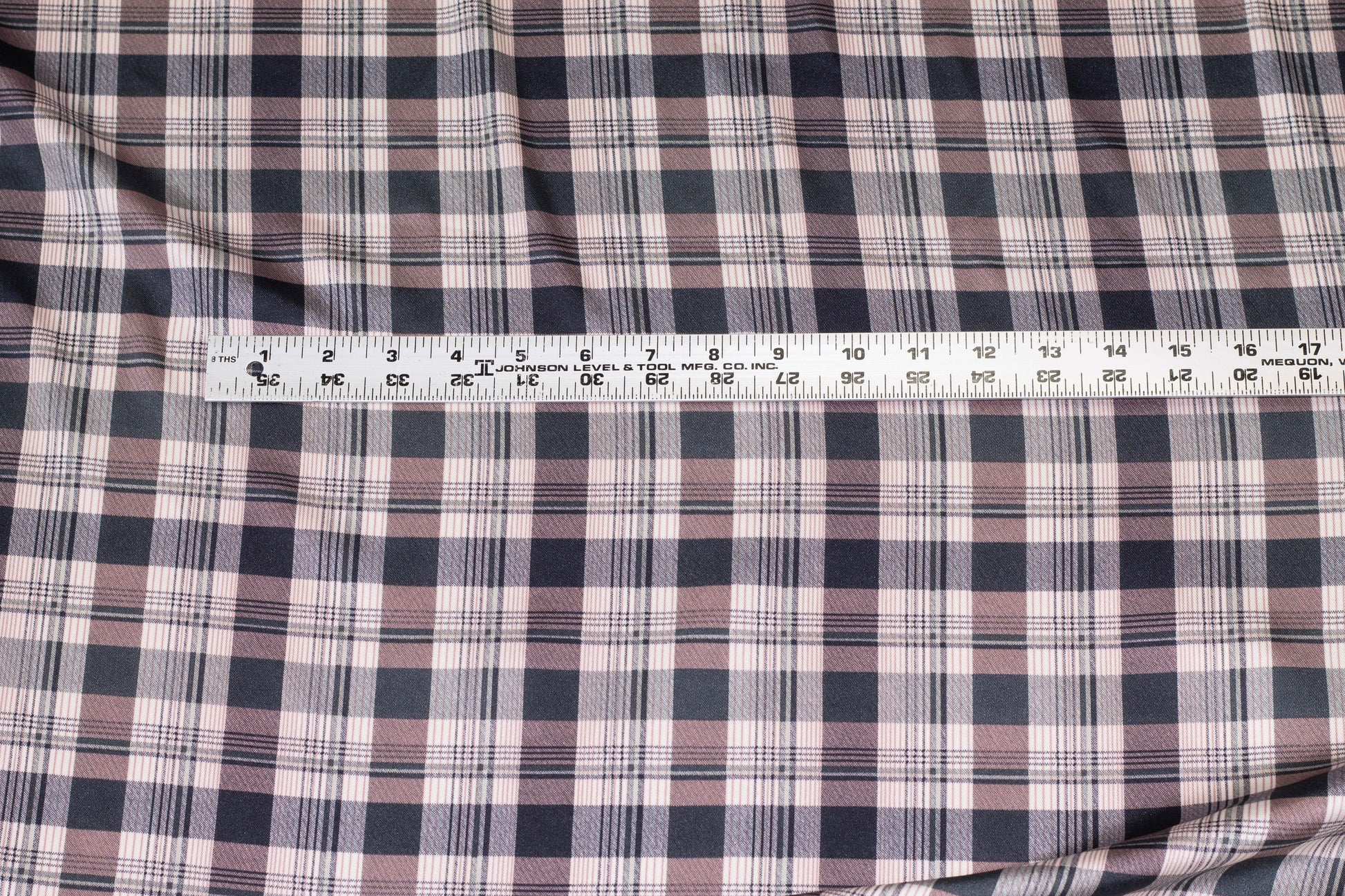 Blush and Gray Plaid Polyester Charmeuse - Prime Fabrics