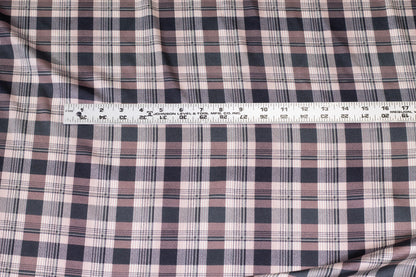 Blush and Gray Plaid Polyester Charmeuse - Prime Fabrics