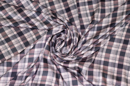 Blush and Gray Plaid Polyester Charmeuse - Prime Fabrics