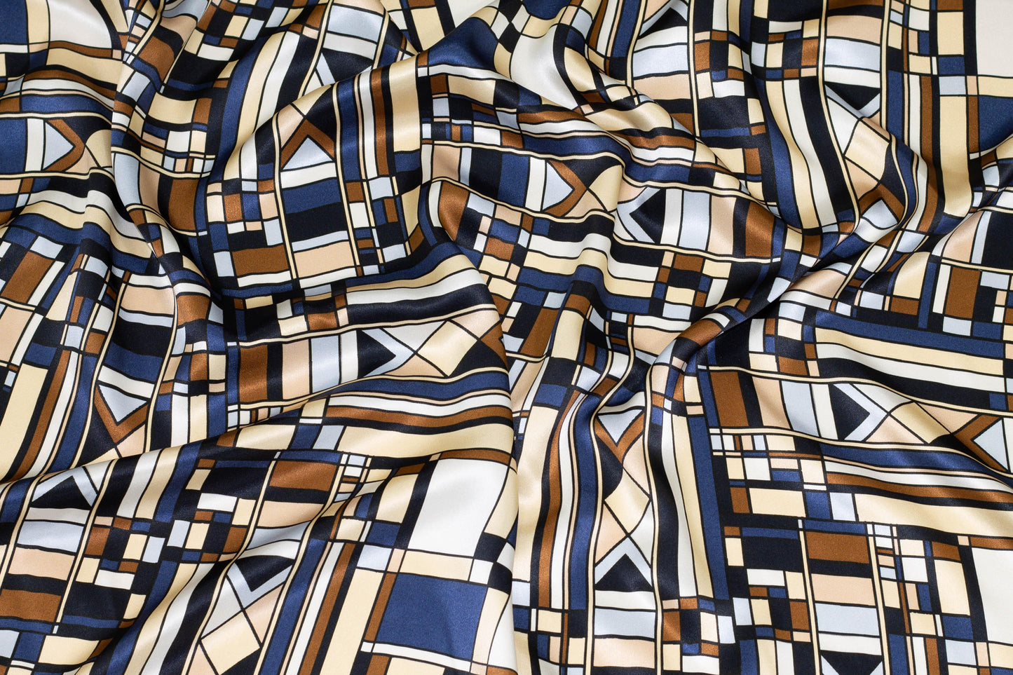 Geometric Italian Silk Charmeuse - Prime Fabrics