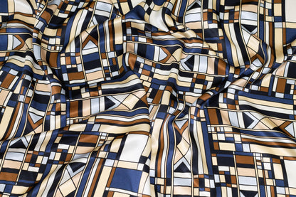 Geometric Italian Silk Charmeuse - Prime Fabrics