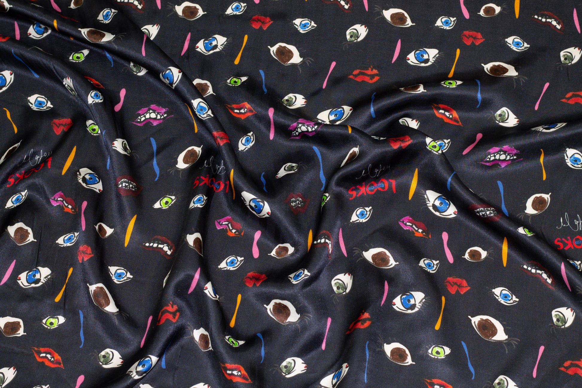 Multicolor Facial Feature Print Italian Silk/Viscose Charmeuse - Prime Fabrics