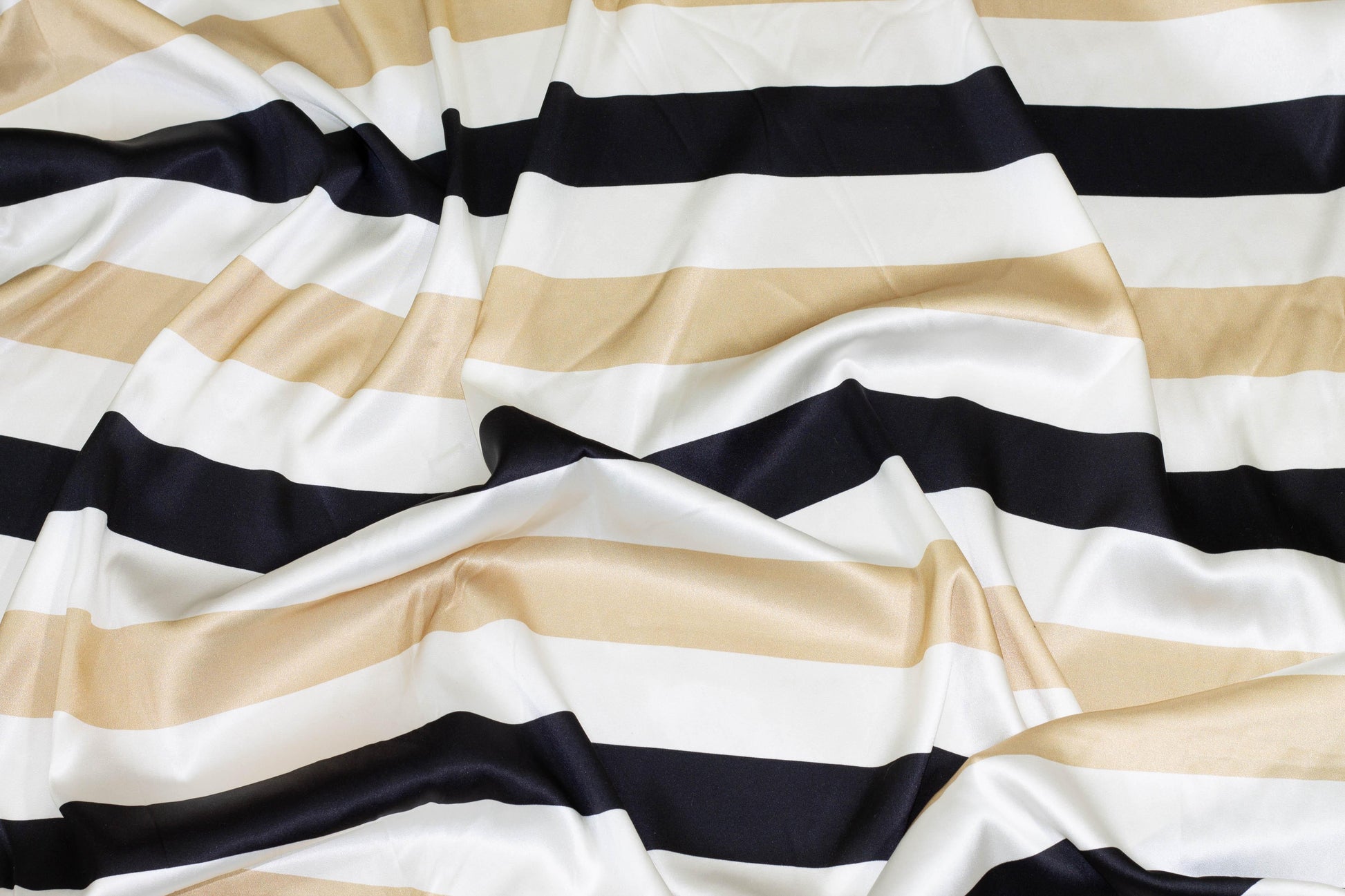 Gold, Black, and White Striped Silk Charmeuse - Prime Fabrics