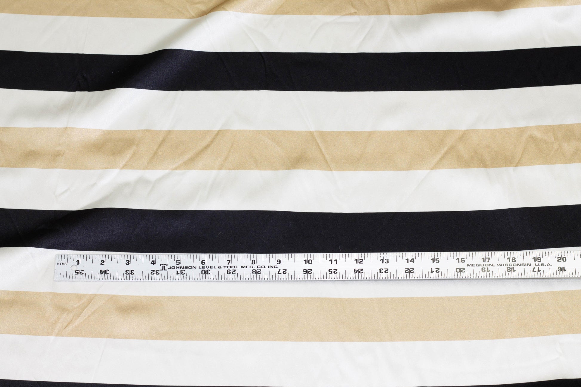 Gold, Black, and White Striped Silk Charmeuse - Prime Fabrics