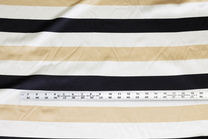 Gold, Black, and White Striped Silk Charmeuse - Prime Fabrics