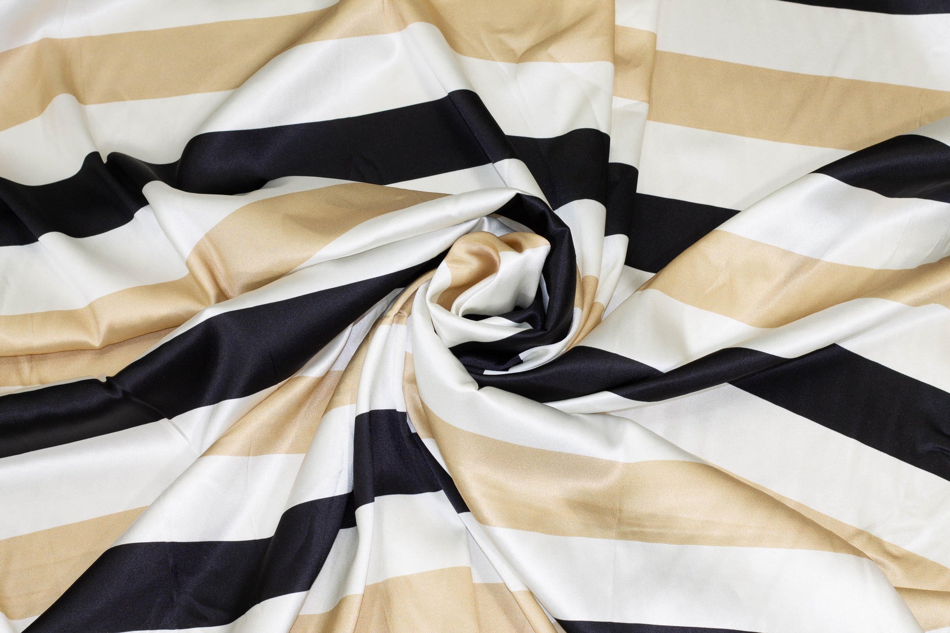 Gold, Black, and White Striped Silk Charmeuse - Prime Fabrics