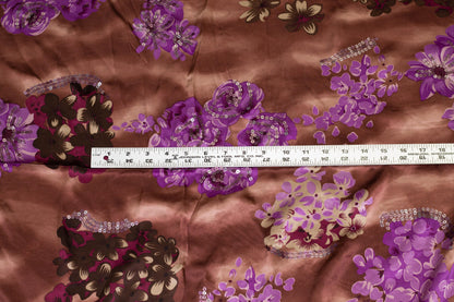 Brown and Purple Tie-Dye Floral Spangled Silk Charmeuse - Prime Fabrics