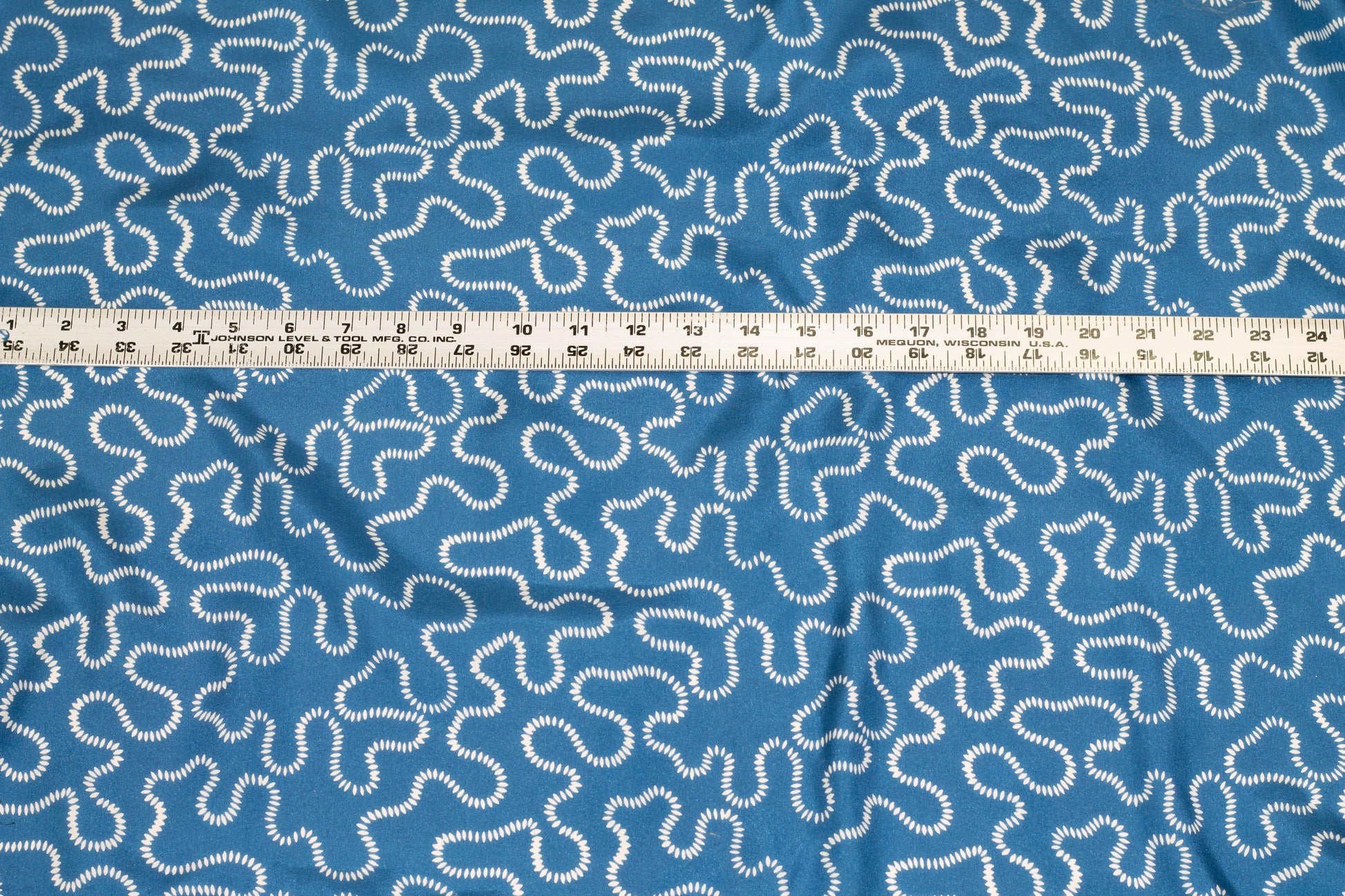 Blue and White Scroll Crepe De Chine Silk - Prime Fabrics