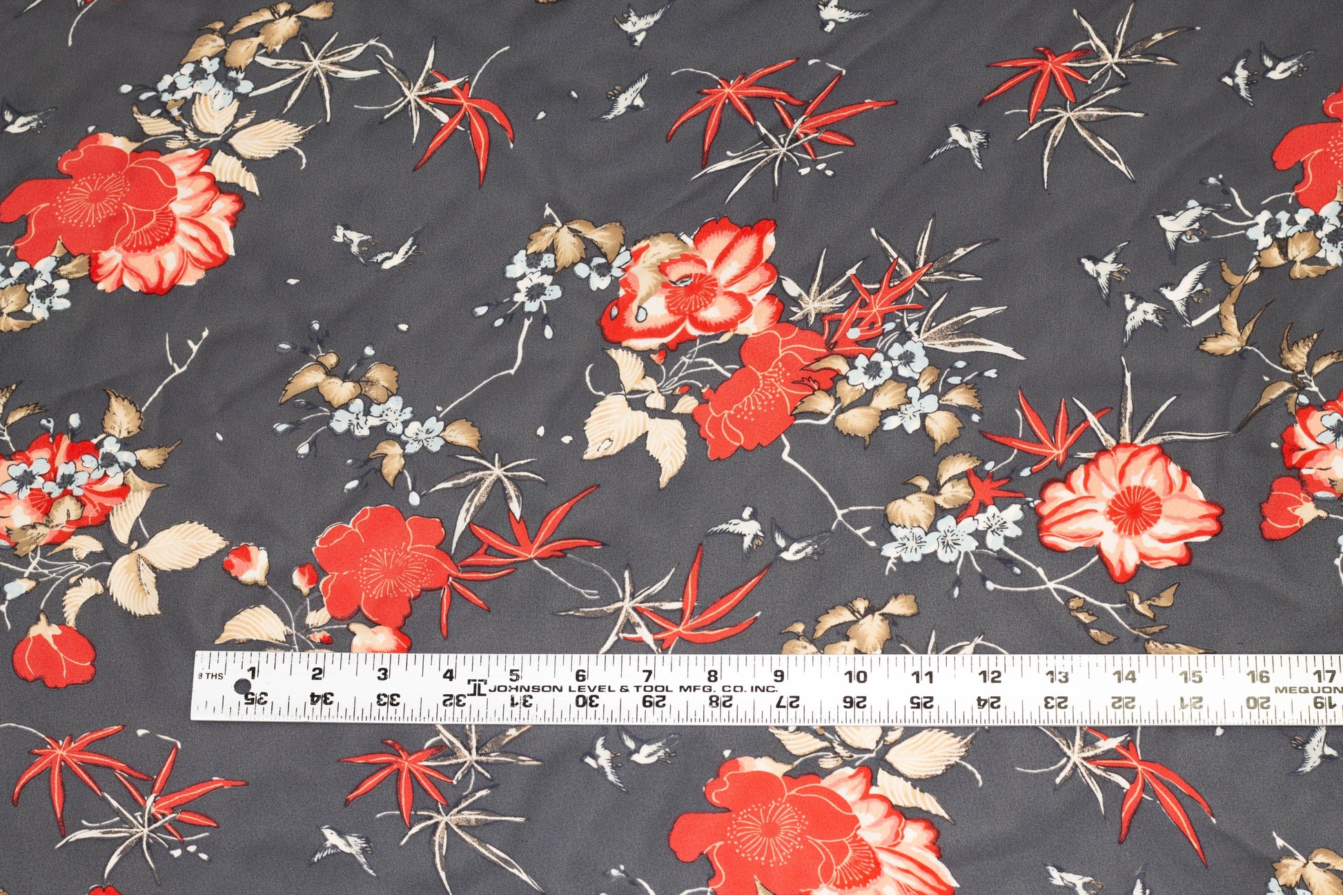 Gray, Red and Beige Floral Silk Georgette - Prime Fabrics