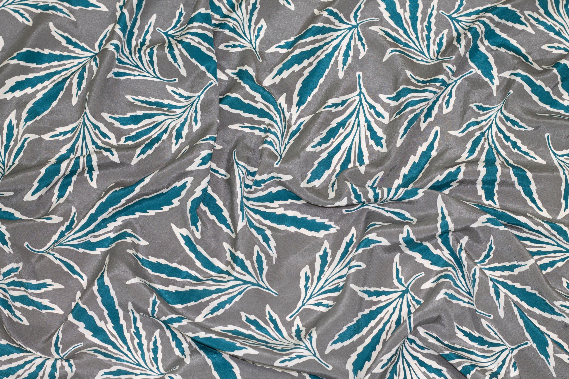 Gray and Blue Floral Crepe De Chine Silk - Prime Fabrics