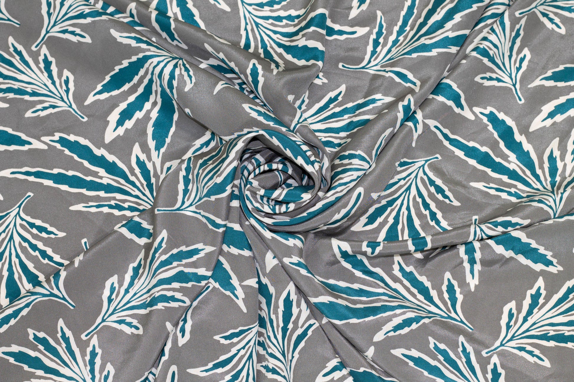 Gray and Blue Floral Crepe De Chine Silk - Prime Fabrics
