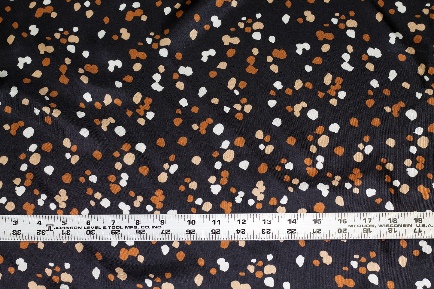 Orange, Beige, White, Black Splatter Silk Charmeuse - Prime Fabrics