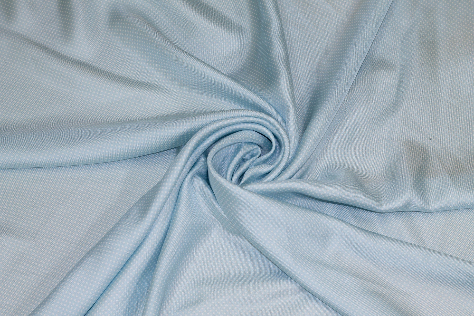Sky Blue Polka Dot Silk Charmeuse - Prime Fabrics